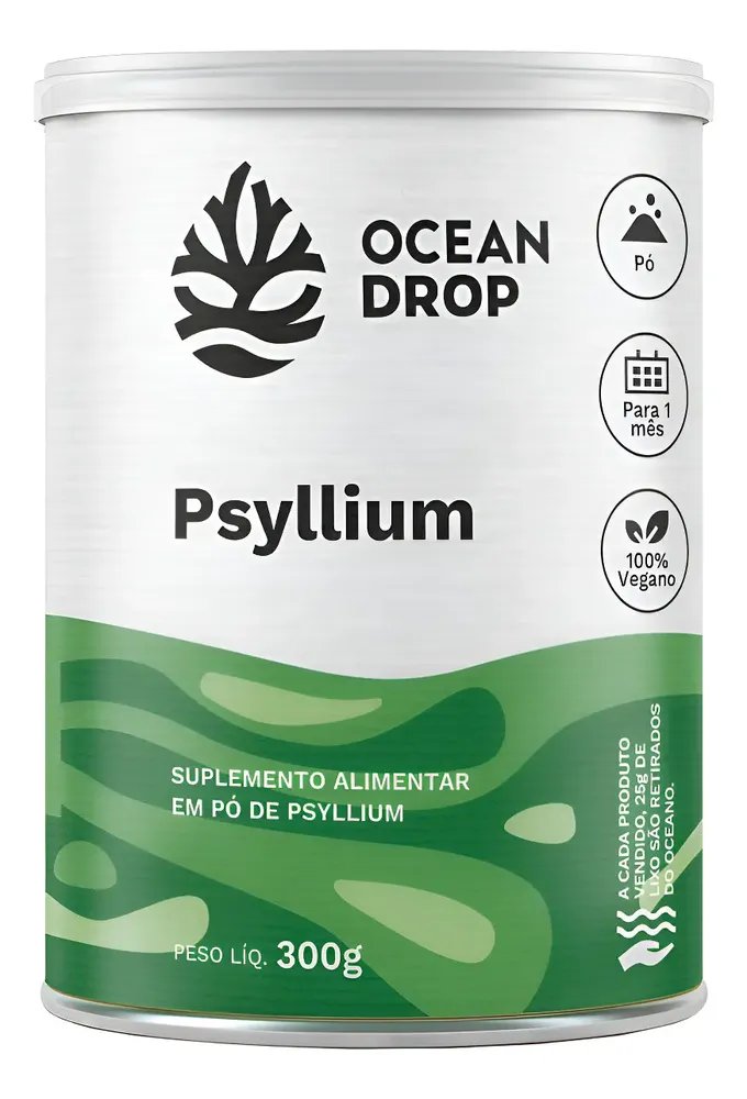 Psyllium Em Pó Ocean Drop Fibras Solúveis Natural 100% Vegan Psyllium Em Po Natural 300g