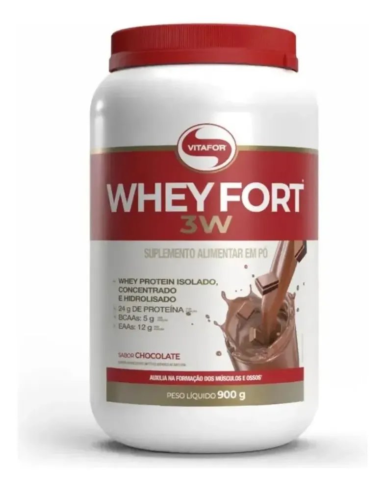 Whey protein Vitafor Fort 3W 900g Baunilha em pó sabor Chocolate x 900g