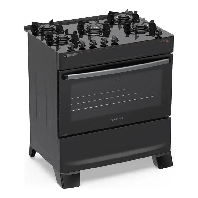 Fogão 5 Bocas Atlas Atenas Glass A Gás Com Mesa De Vidro E Mega Chama Preto Bivolt 127/220v Preto 127/220v