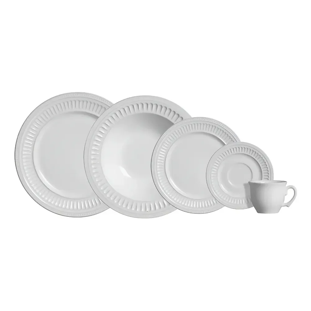 Aparelho De Jantar 20 Peças Branco Poppy De Cerâmica - Scalla Cerâmica Geométrico