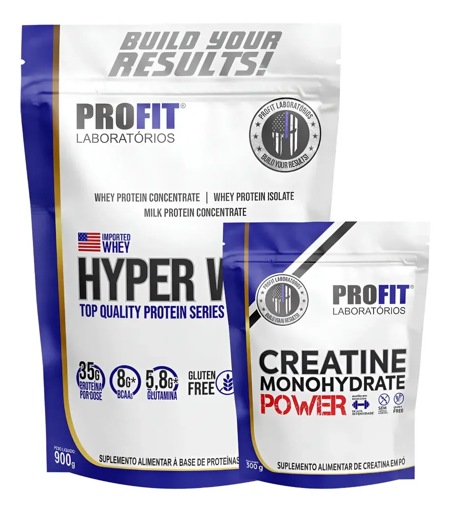Kit Hyper Whey Protein + Creatina Monohydrate Power Profit Chocolate Com Pasta De Amendoim 900g | Creatina Monohydrate 300g