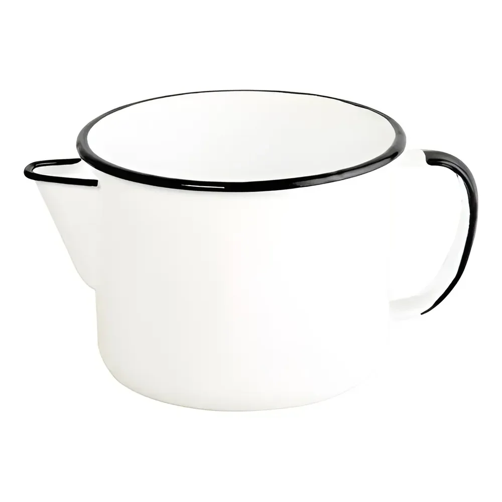Caneca Leiteira Com Bico Para Ferver Esmaltada Ágata Ewel Cor Branco
