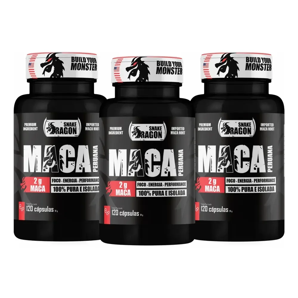 3x Maca Peruana Negra 120 Capsulas 2000mg Black Pura Premium Para Homens E Mulheres 2g Por Dose - Snake Dragon Sem Sabor