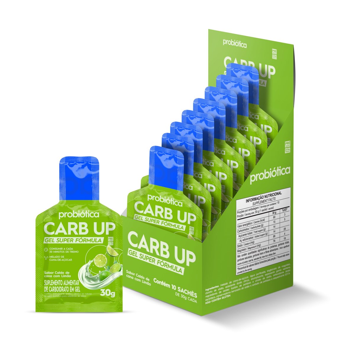 Probiotica Carb-Up Gel Super Fórmula Caldo de Cana com Limão - caixa com 10 sachês