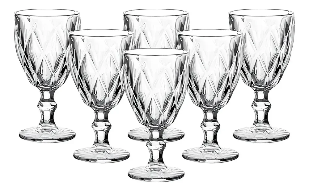 Jogo De Taças De Vidro Diamante Com 6 Peças De 340 Ml Linha Premium