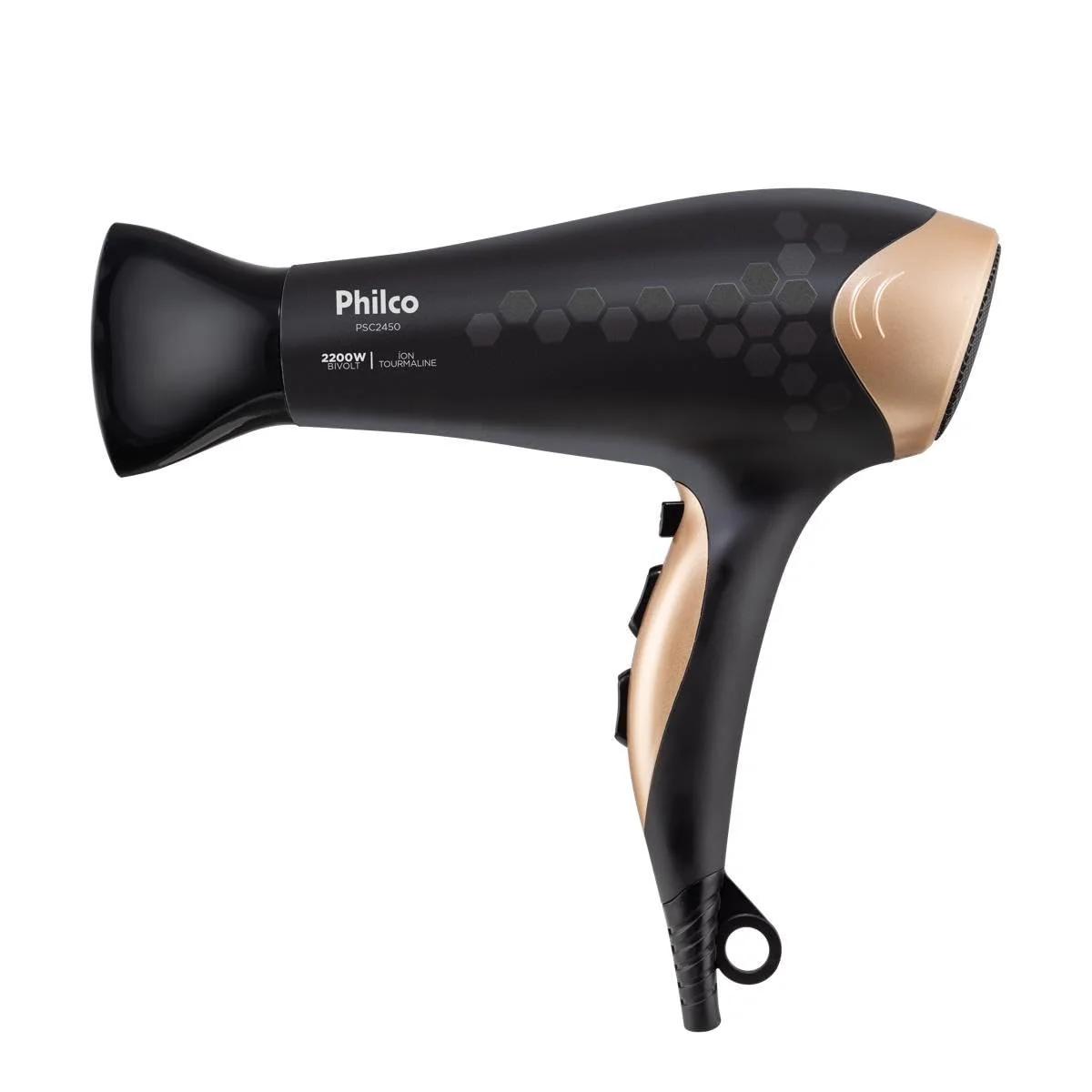 Philco Secador de Cabelos Bivolt 2200W PSC2450 Íons Tourmaline Bivolt Tecnologia iónica e Botão de t Plástico Preto com Dourado