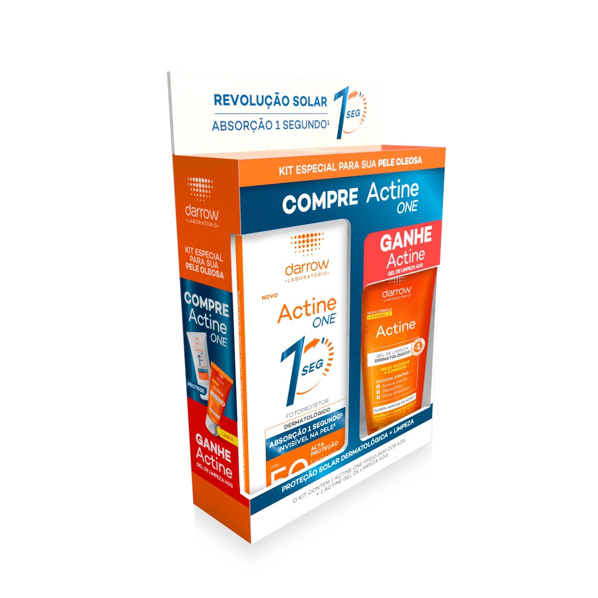 Kit Facial Darrow Protetor Solar Actine One FPS50 sem cor 40g + Actine Gel de Limpeza 40g