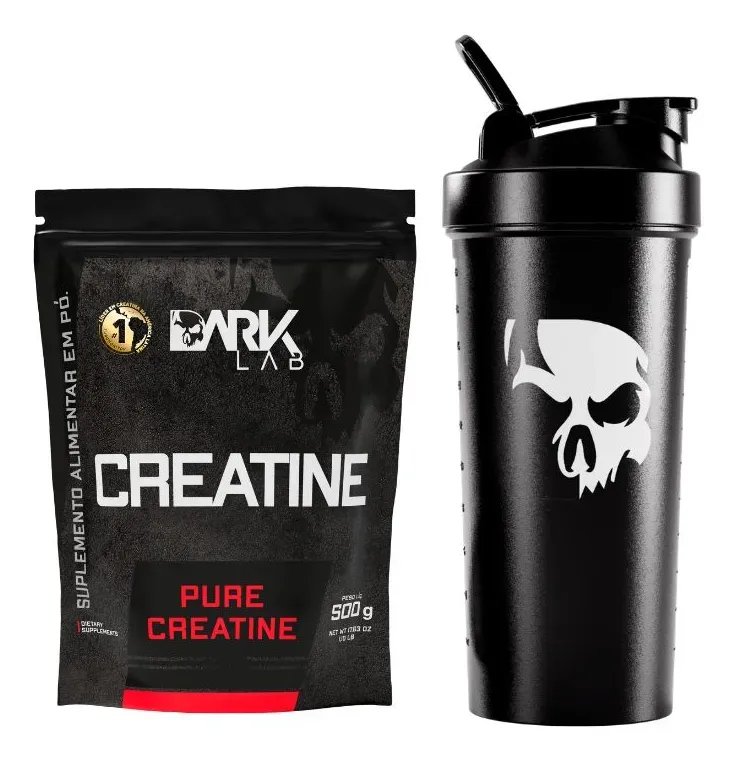 Creatina Pura Sem Sabor 500g + Coqueteleira Shaker 700ml Preto Dark Lab