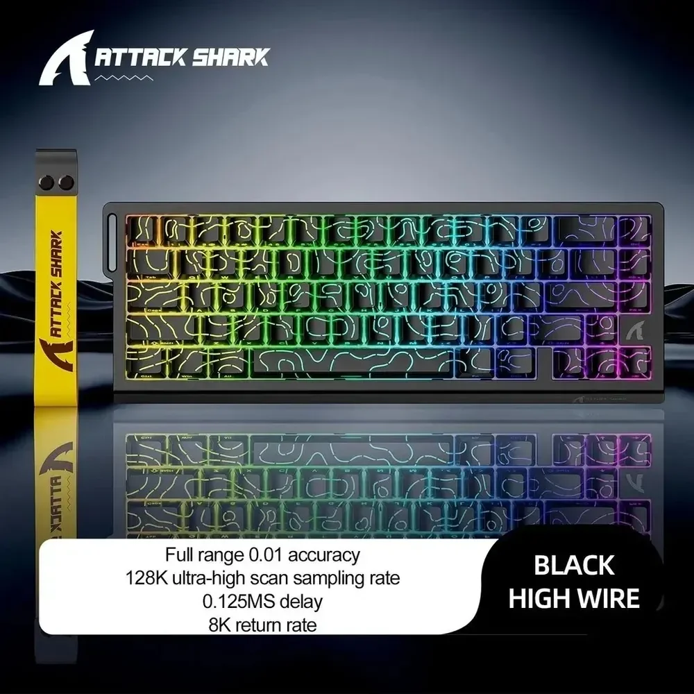 Teclado Mecânico Gamer Attack Shark X68he Com Fio Linha De Contorno Preta Inglês Us