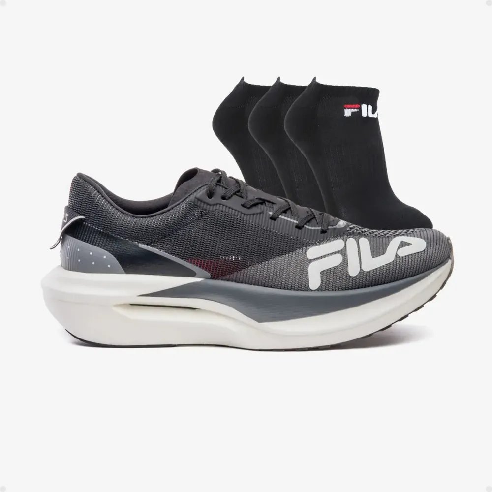 Tênis Fila Racer Carbon 3 Placa Carbono Corrida + Kit Meias Preto 39 Br