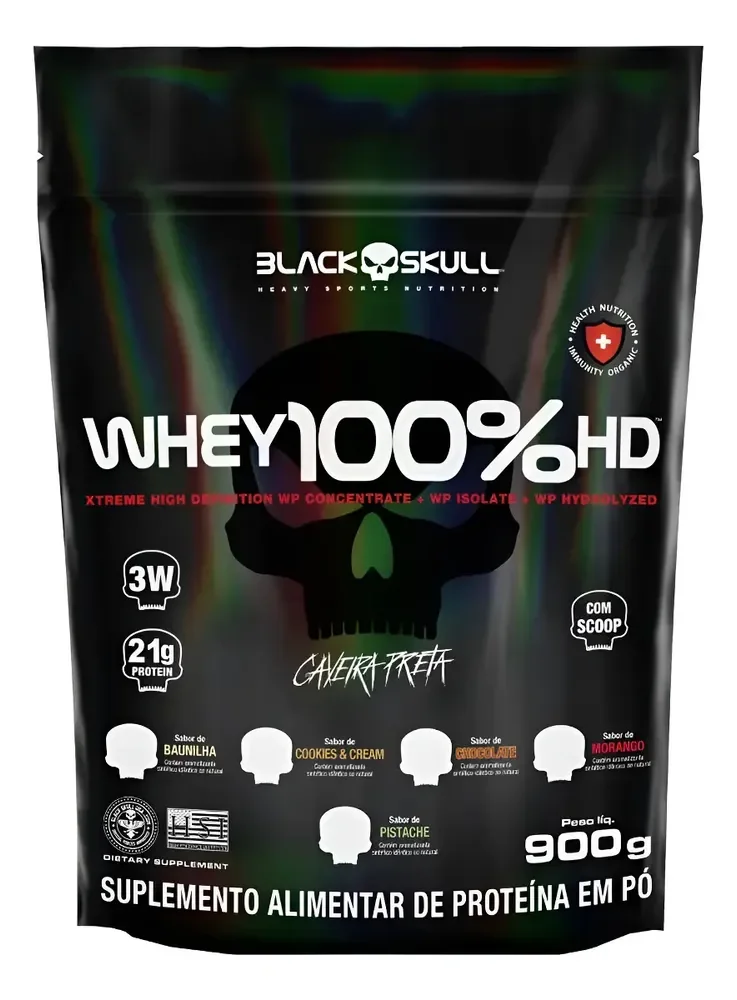 Suplemento en pó Black Skull Whey Protein Massa Muscular Proteína de Whey 100% HD sabor morango x 900g
