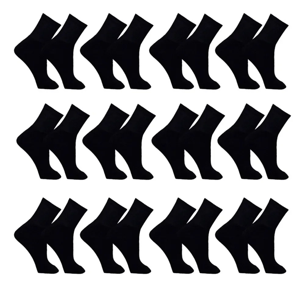 Meia Masculina Kit 12 Pares Cano Alto Longo Sport Preta Preto Liso 38-44