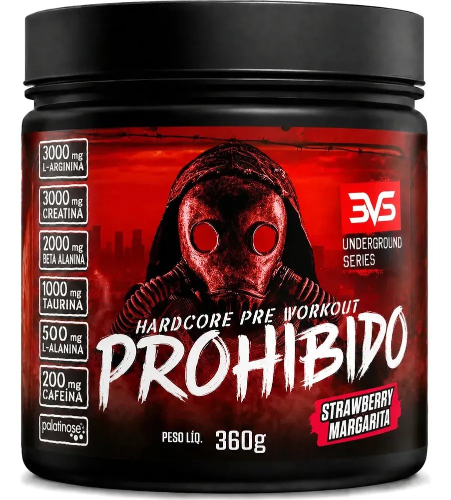 Prohibido Pré Treino 360g - Sabor: Strawberry Margarita (morango) - A Combinação Perfeita De 8 Ingredientes Que Proporcionam Energia Do Início Ao Fim Do Seu Treino