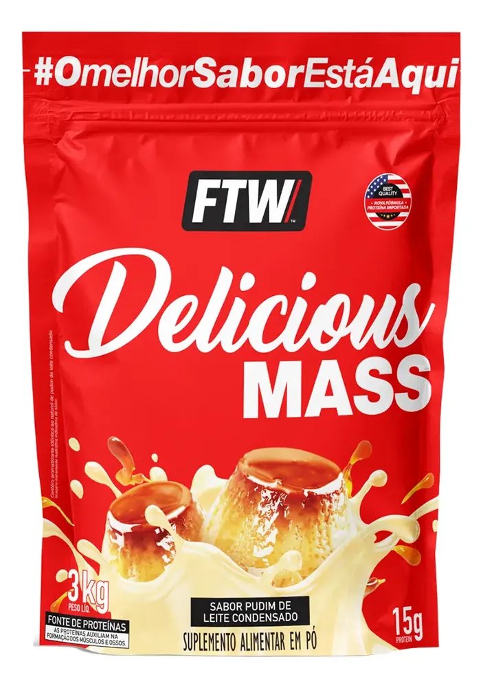 Delicious Mass Hipercalórico Refil 3kg Sabor Pudim de Leite Condensado - FTW