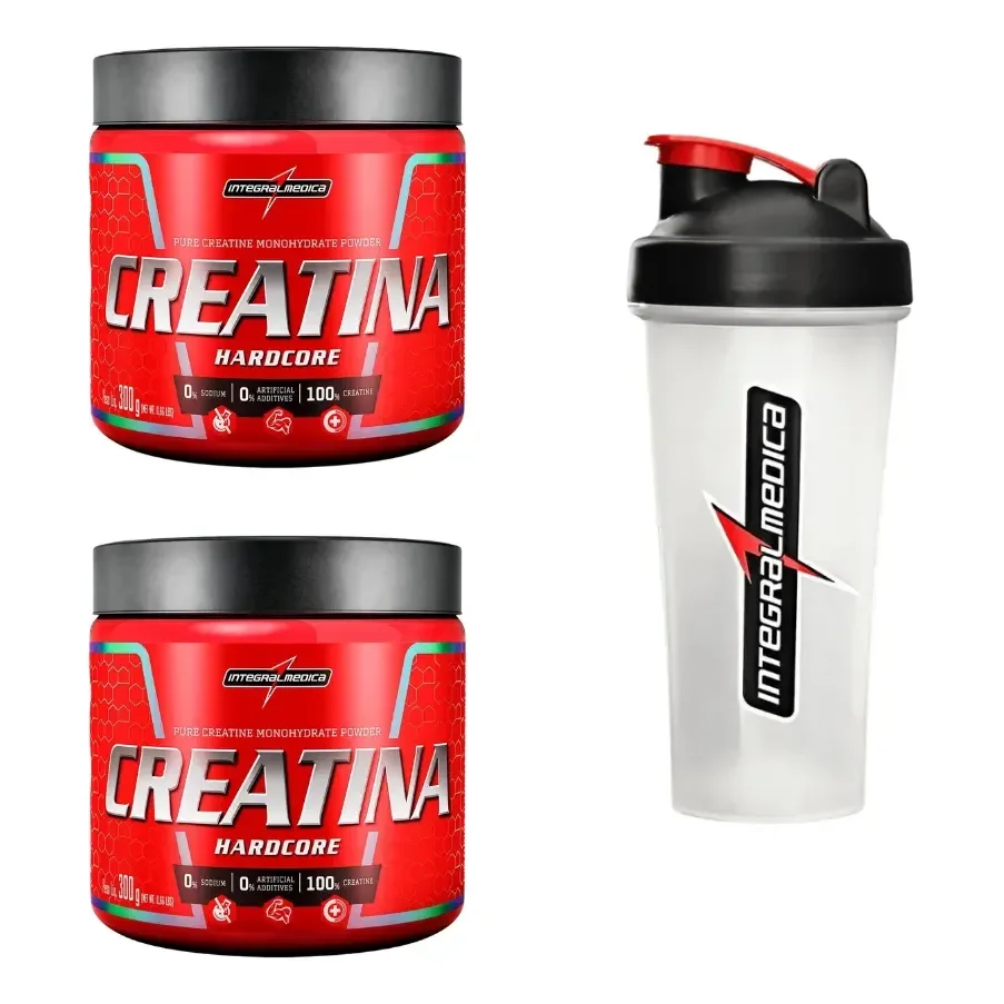 Kit 2 Creatina Integralmedica 300g + Coqueteleira 600ml Neutro