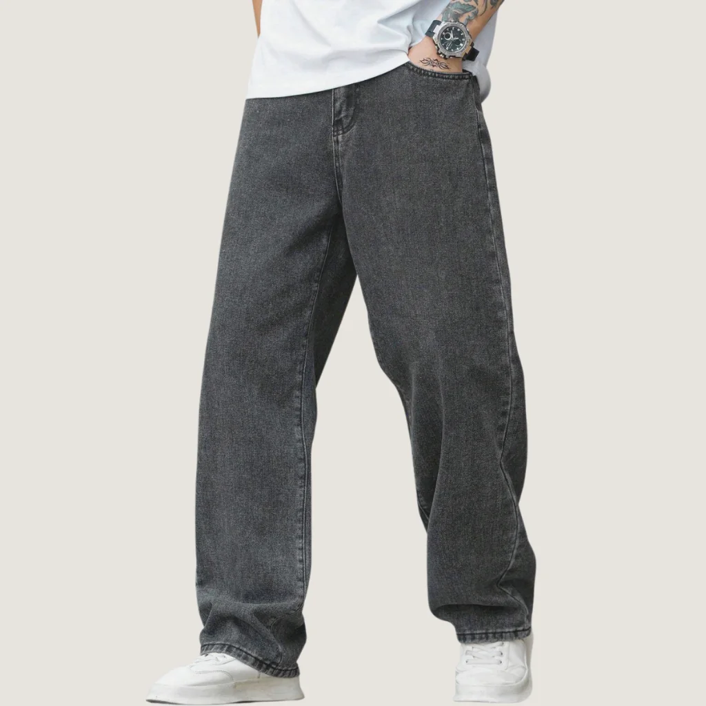 Calça Balão Jeans Masculina Grafite 100% Algodão Grosso Boca Larga Bag Streetwear Urbana Casual Moda Atual Tendência