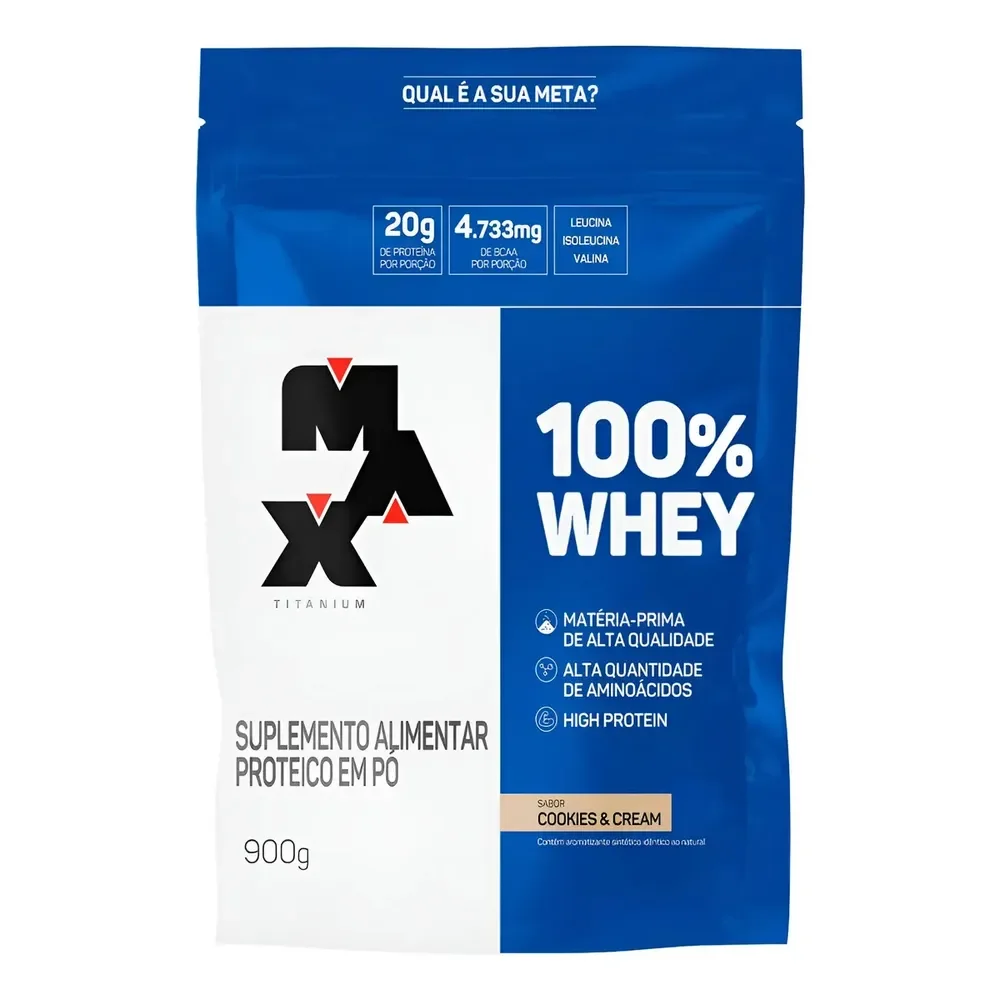 100% Whey 900g Refil Max Titanium Sabor Cookies & Cream