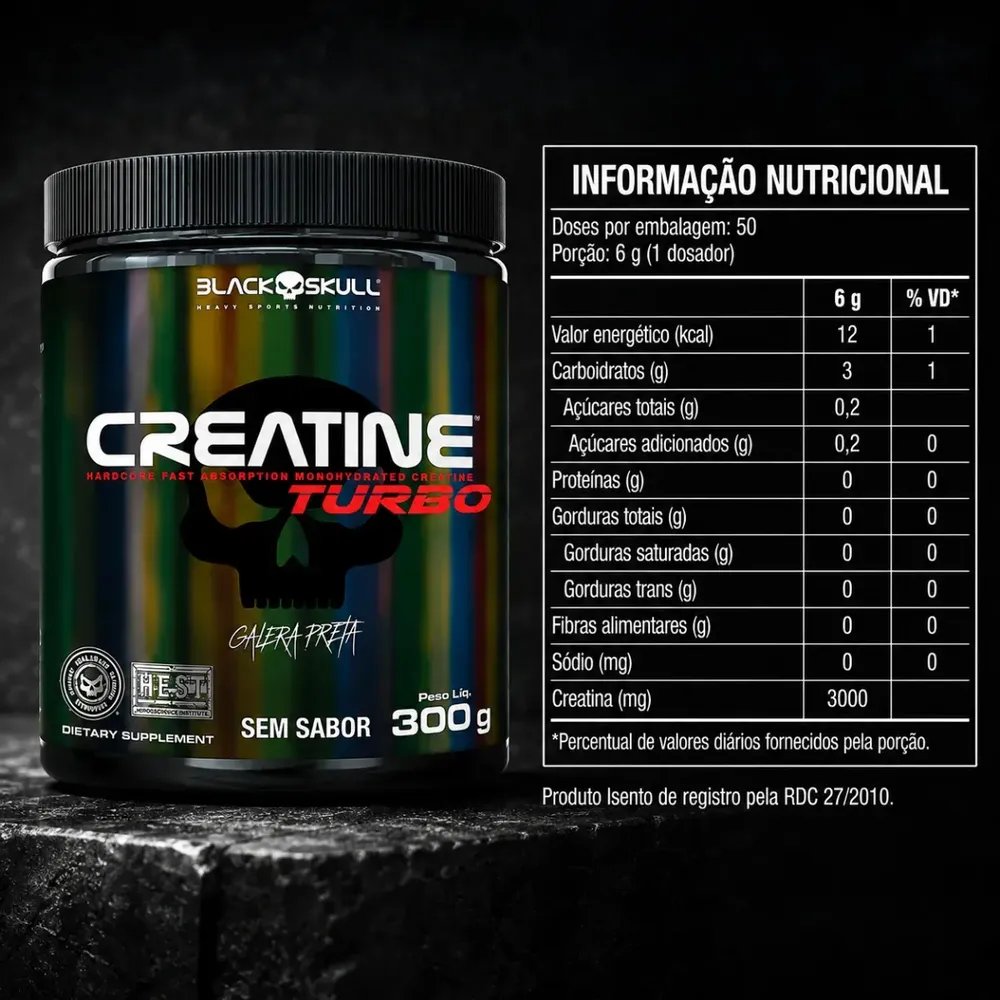 Creatina Black Skull Caveira Preta Turbo em pó Sem sabor x 300g