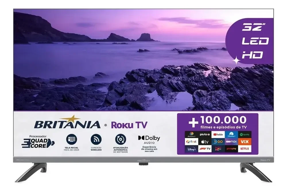 Smart Tv 32 Pol Hd Britânia B32kra Roku Tv Wi-fi Dolby Audio