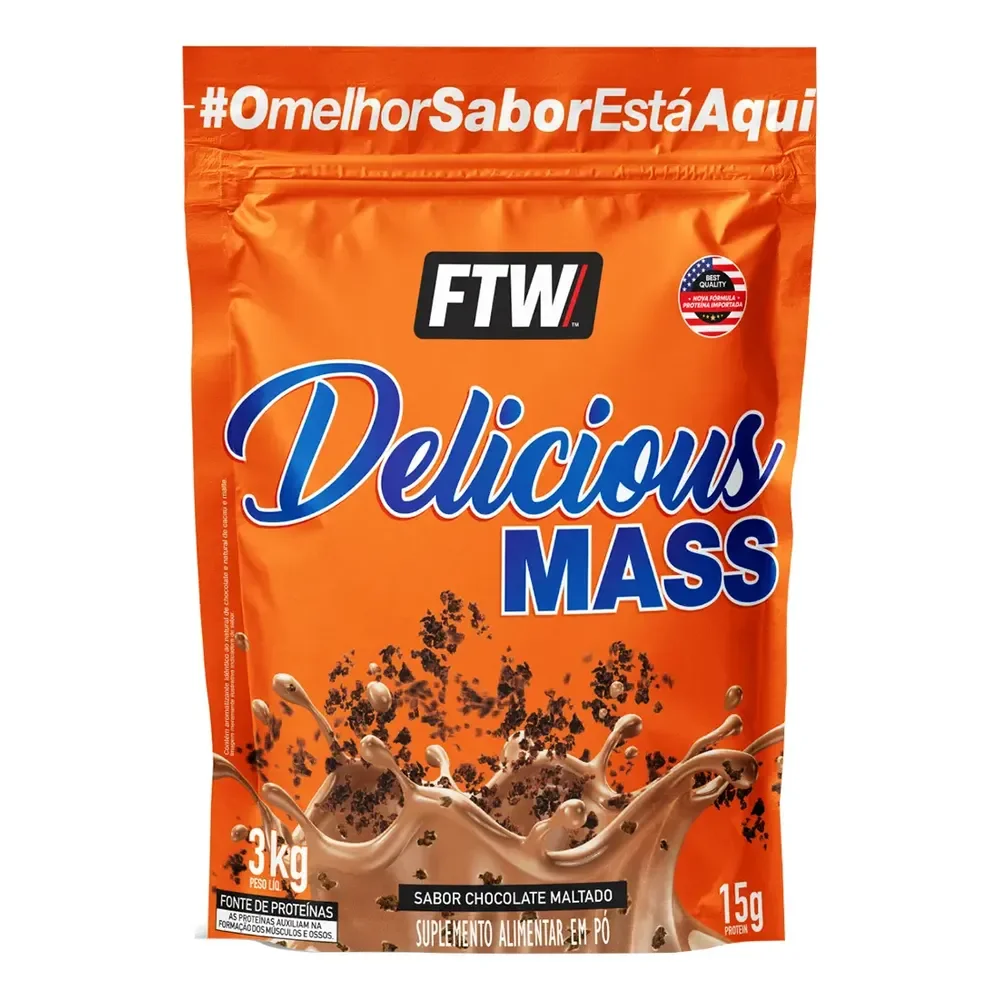 Delicious Mass Hipercalórico Pouch 3kg Sabor Chocolate Maltado - Ftw Chocolate Malteado Chocolate Malteado