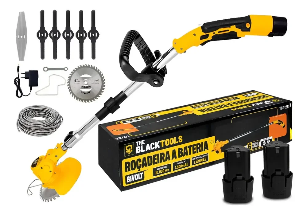 Roçadeira Aparador Grama Com 2 Baterias 460w Profissional Com Acessórios Tcg12b The Black Tools