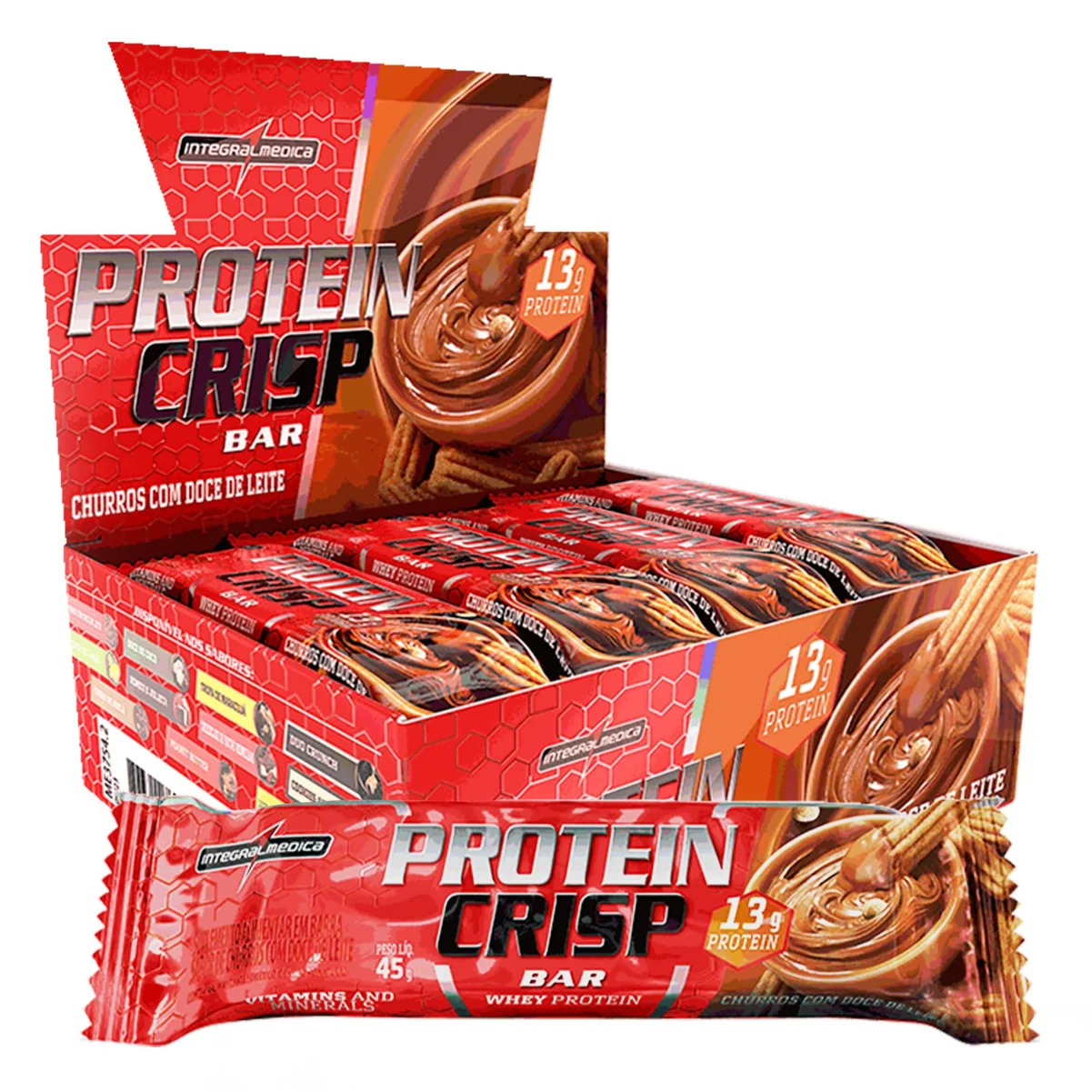 Integralmedica - Barra de Proteína Whey Protein Crisp Bar Churros - Snack Proteíco - Pré e Pós-Treino - Display com 12 Unidades