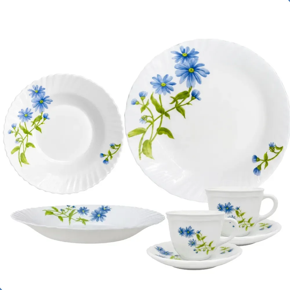 Aparelho De Jantar E Chá 20 Peças Opaline Branco Mesa Posta Branco Floral