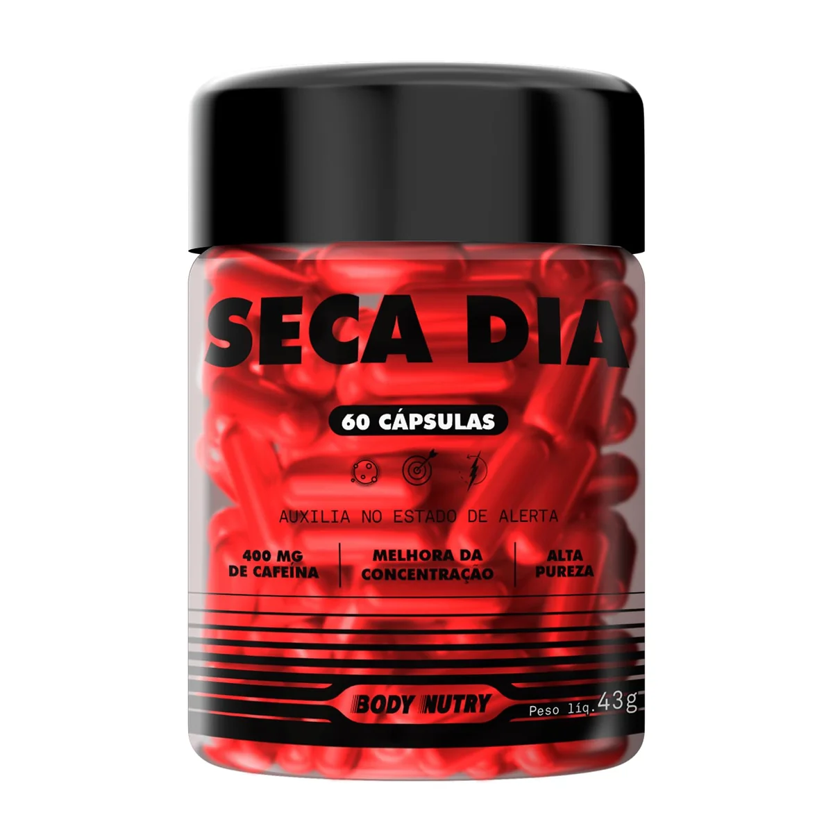 Seca Dia 400mg por Dose de Cafeína Termogênico 60 Cápsulas Alta Pureza - Melhora na Concentração Suplemento Alimentar em Cápsulas Matéria Prima Importada - Original Body Nutry
