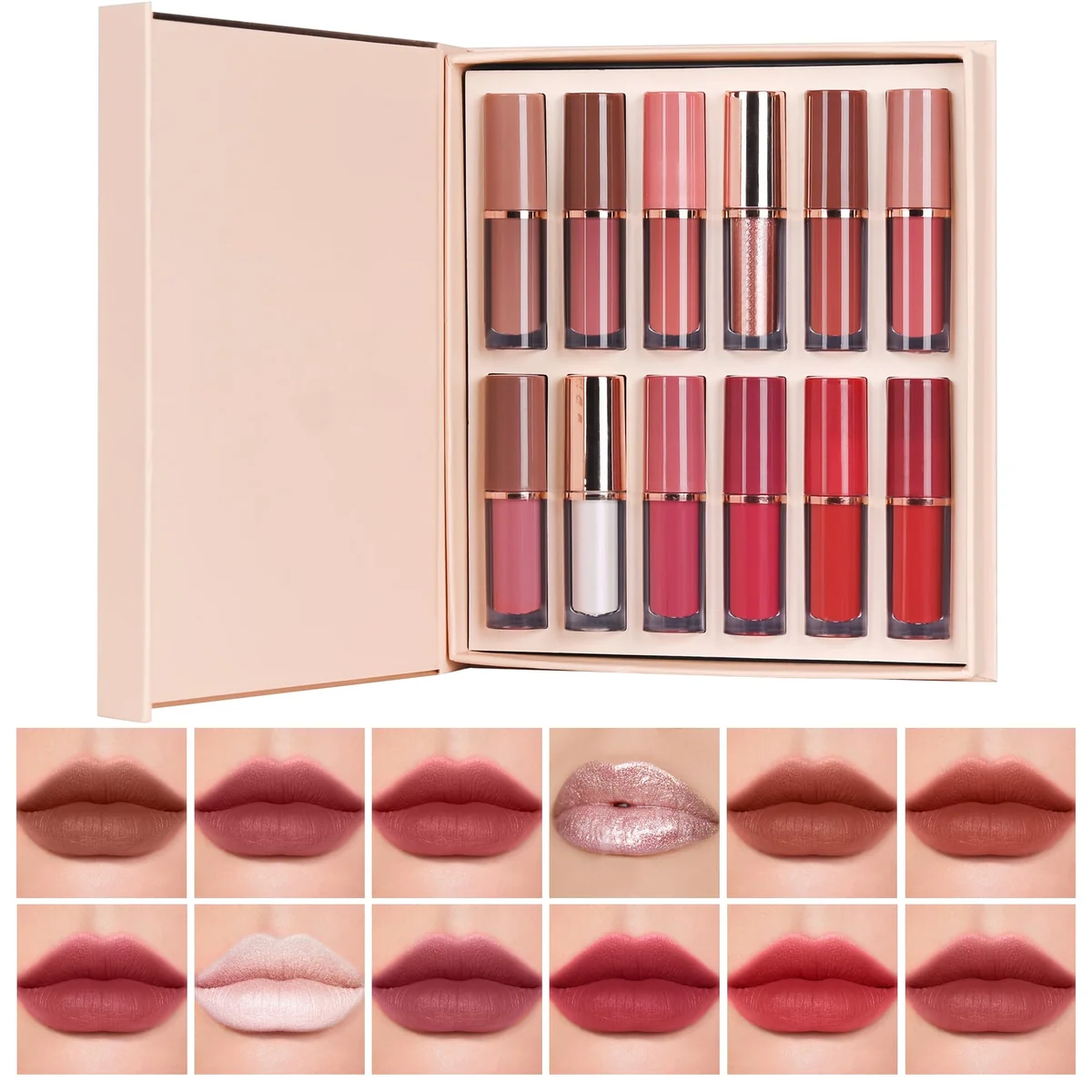 Batom Lip Liner Conjunto Batom liquido | Conjunto de Lápis para Lábios Matte 12 Cores