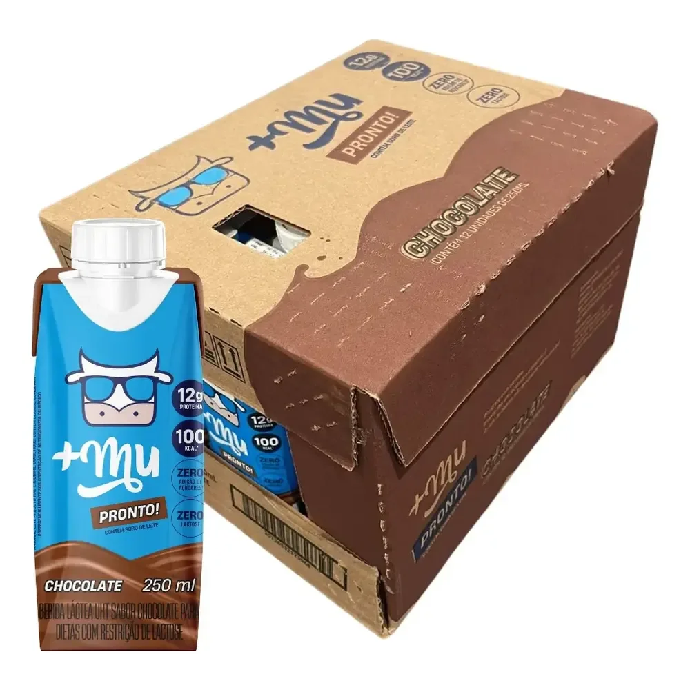 +mu Mulkshake Bebida Com Whey Chocolate 250ml -12 Unidades