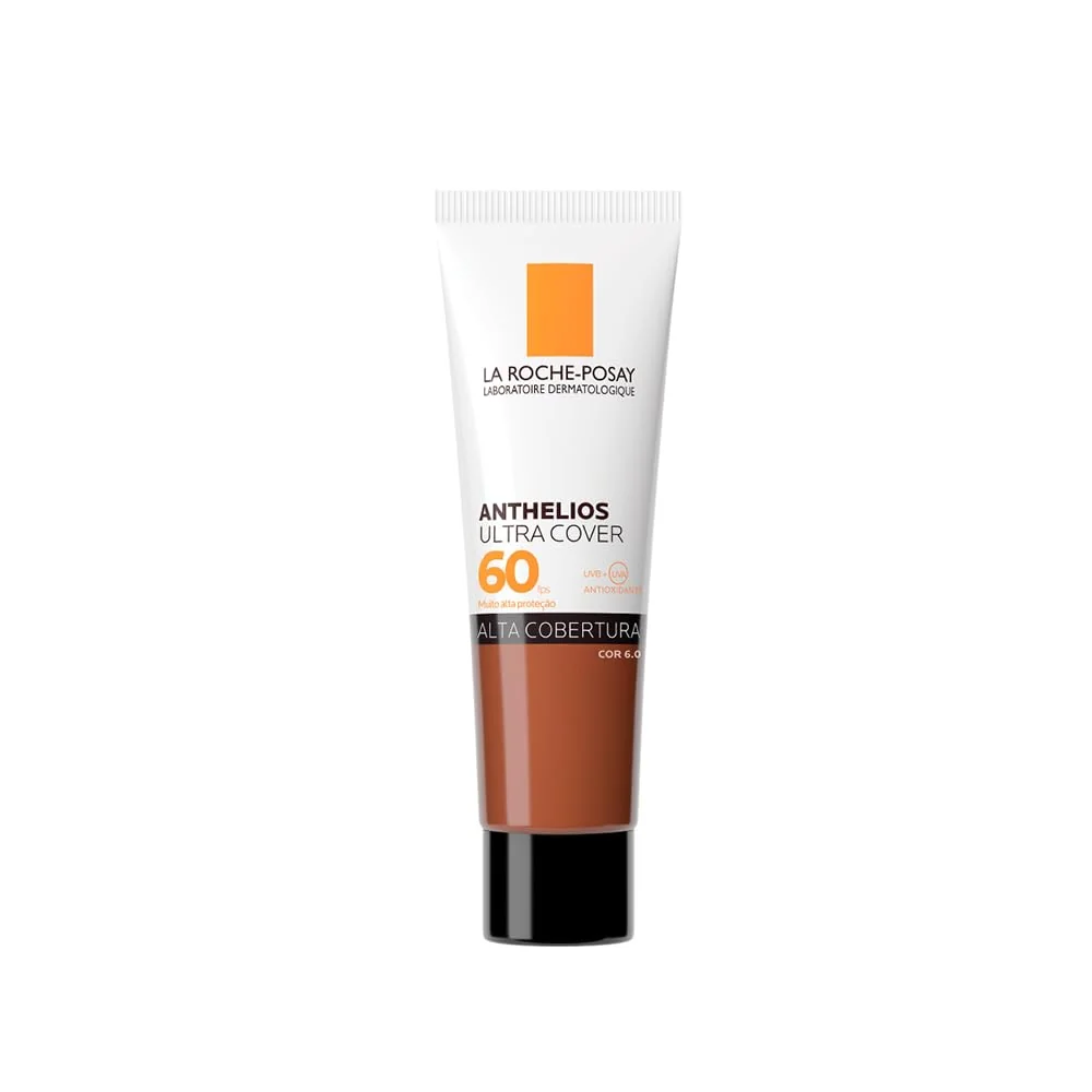La Roche-Posay, Ultra Cover, Protetor Solar com Cor e Performance de Maquiagem, 12h de cobertura de base em uma única camada, Textura Fluida, Oil free, Toque Seco, FPS60, 30g