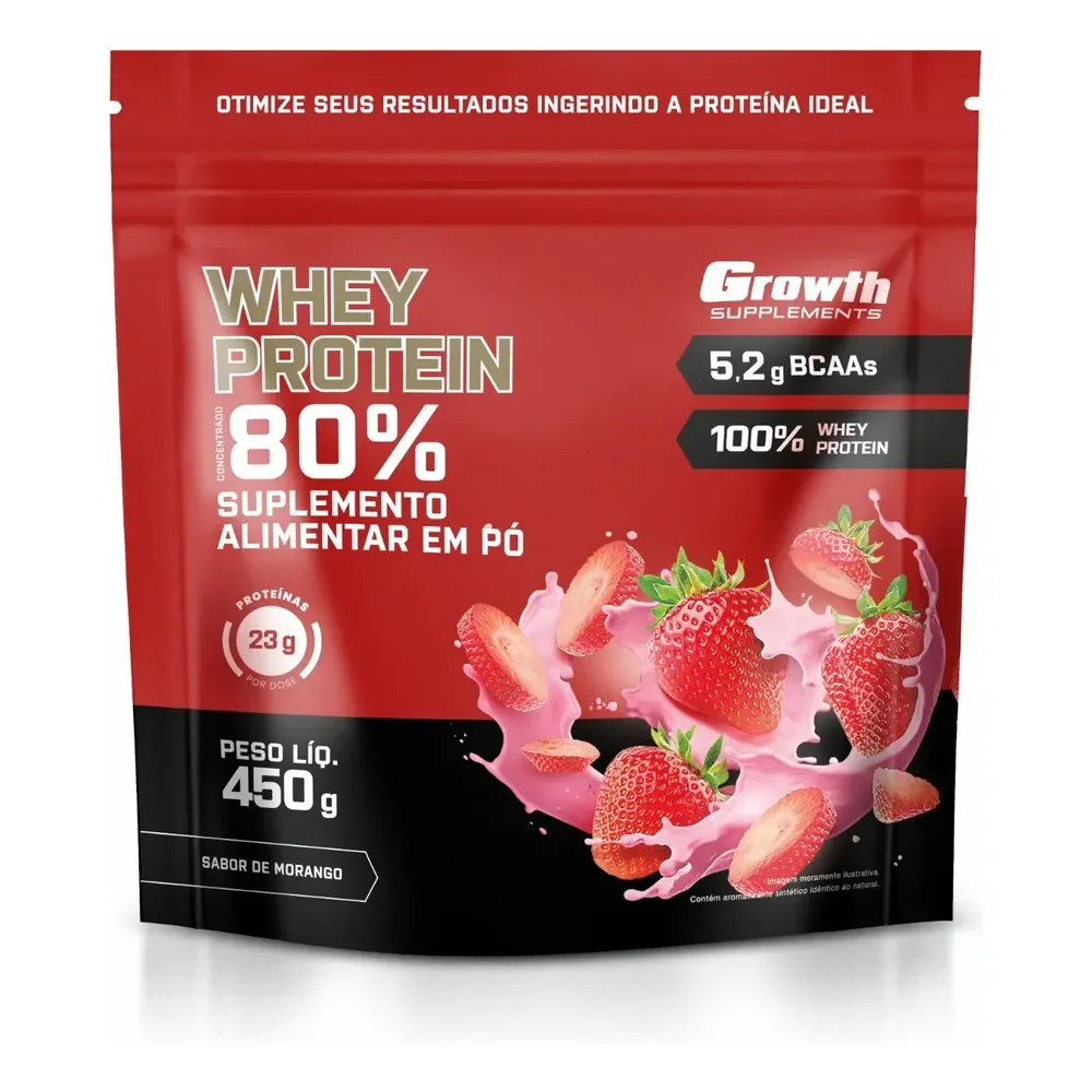 Whey Protein Concentrado 450g Growth Supplements Morango