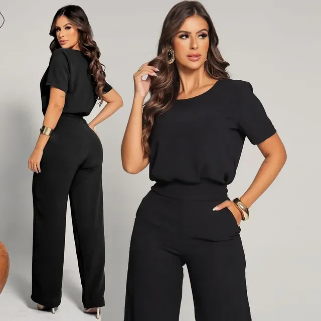 Conjunto Feminino Social Calça Pantalona E Blusa Soltinha