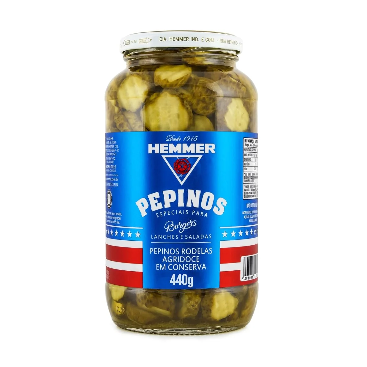 Pepinos em Conserva Agridoce Hemmer Vidro 440G