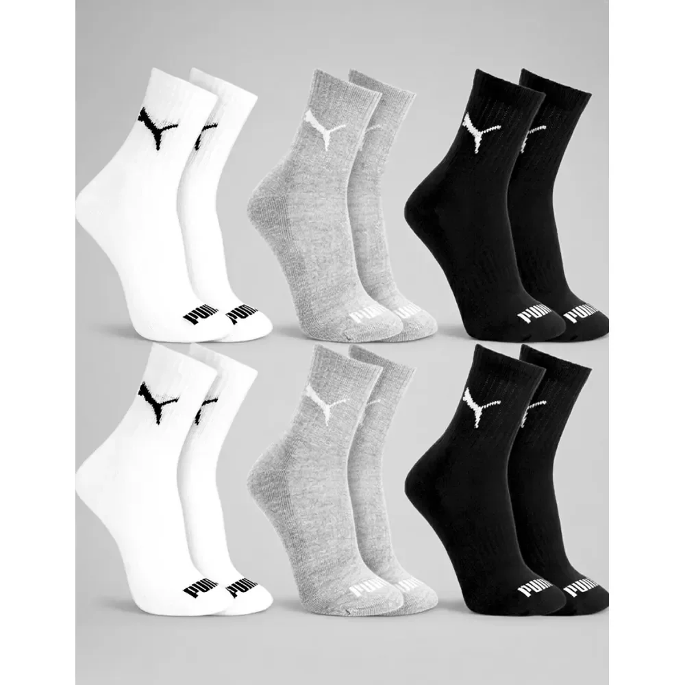 Kit 6 Pares Meia Puma Masculina Cano Médio Alto Longo Branca 6 Pares Sortidos 34 A 39