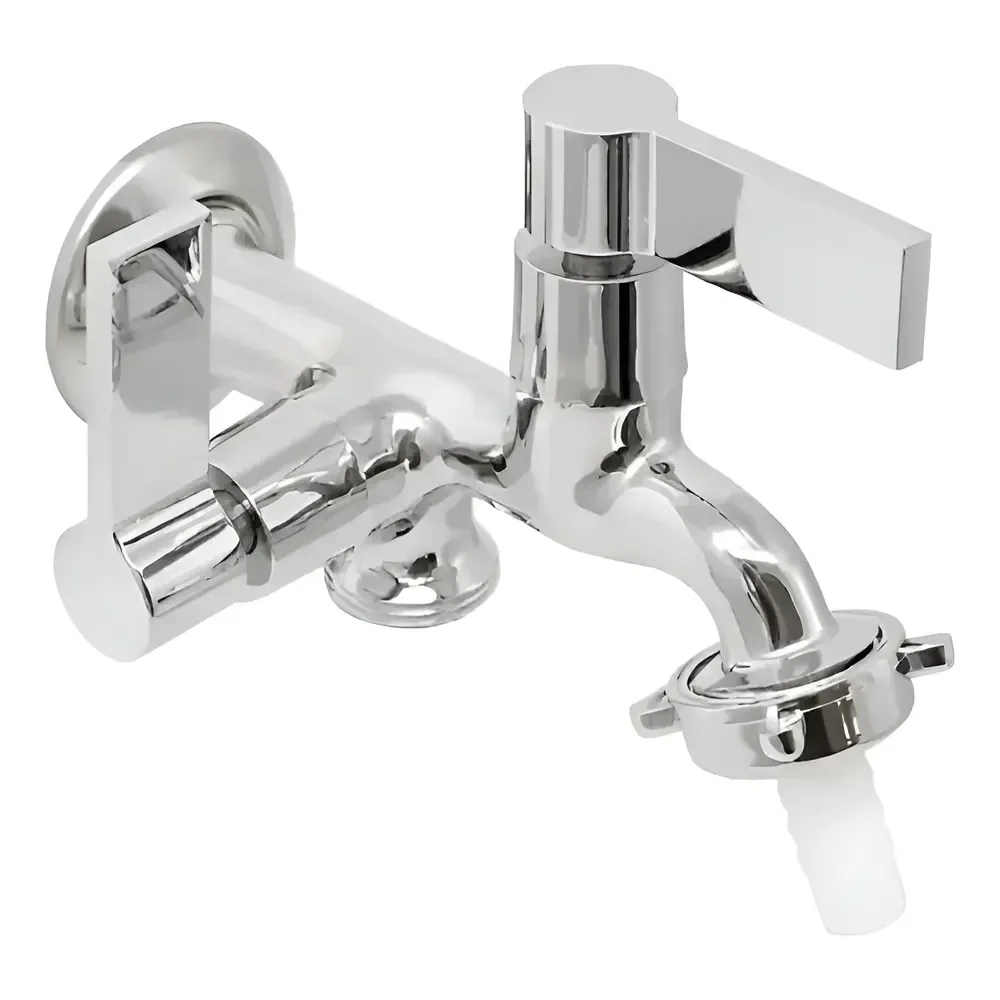 Torneira Para Maquina Lavar Tanque 2 Saídas De Metal Cromado Cromado Cromado