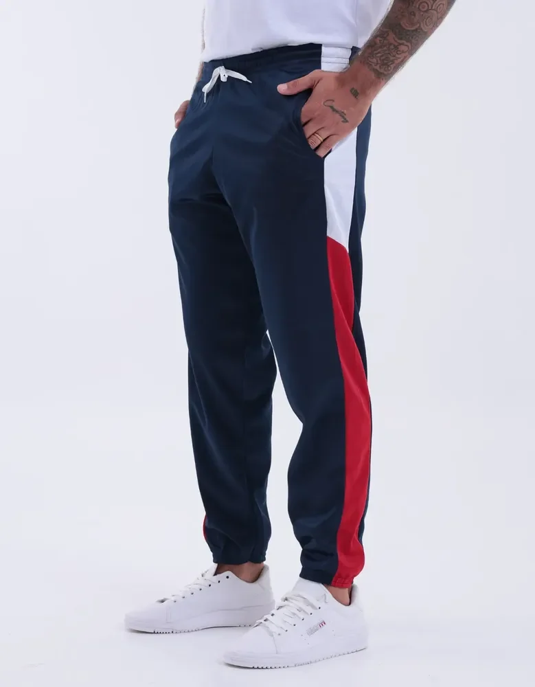 Calça Moletom Masculina Academia Corrida Slim Chimpa Esporte Azul-marinho Chimpa (recorte Lateral Vermelho) P