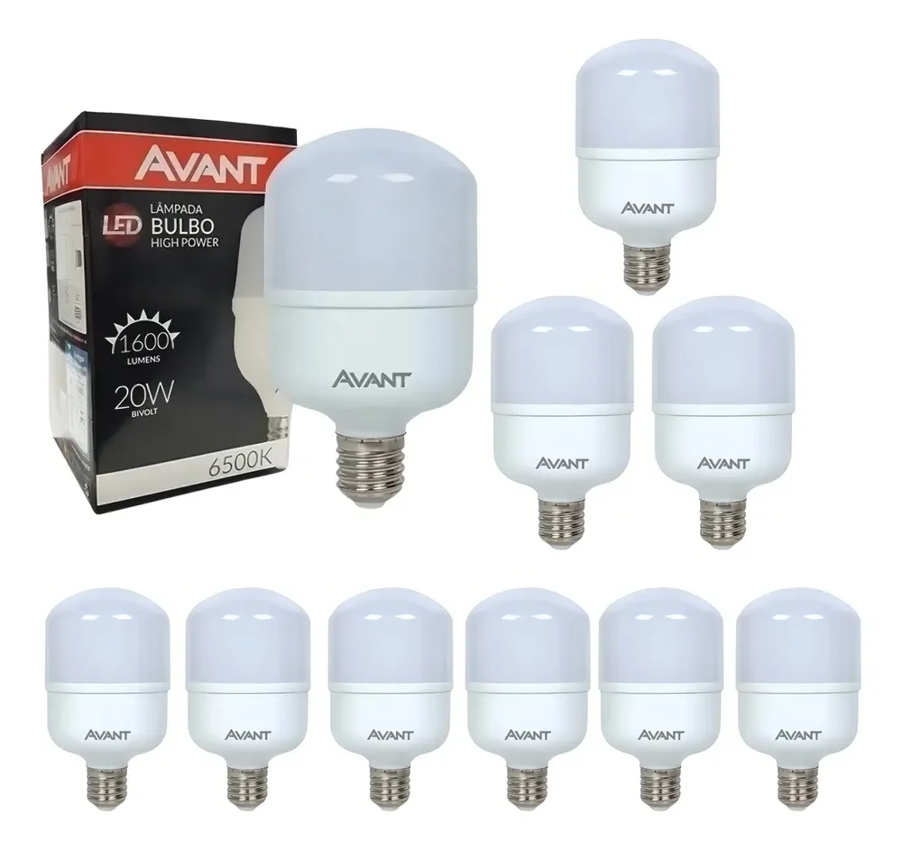 Kit 10 Lâmpadas Led 20w Bulbo 6500k Luz Branca Avant Luz Branco-frio