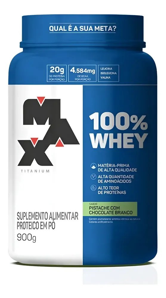 Whey Max Titanium Concentrado 100% Proteina Pure 900g Sabor PISTACHE C CHOC BCO