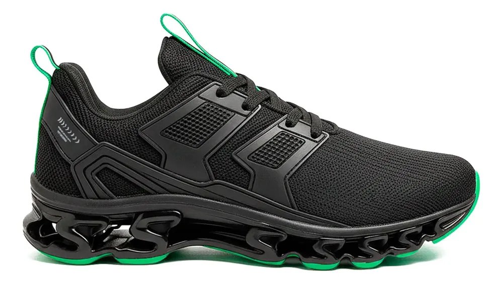 Tênis Sandrini Masculino V12 Molas Sport Conforto Moderno Preto/verde Liso 42 Br