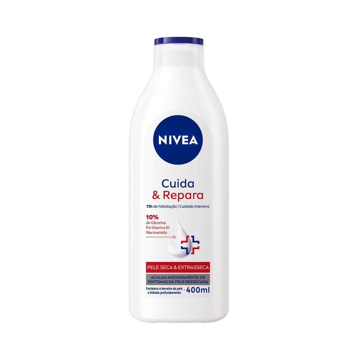 NIVEA Hidratante Corporal Cuida & Repara 400ml, Hidratação Profunda 72h, Acalma Pele Ressecada, Cuidado Intensivo, Pele Seca e Extrasseca