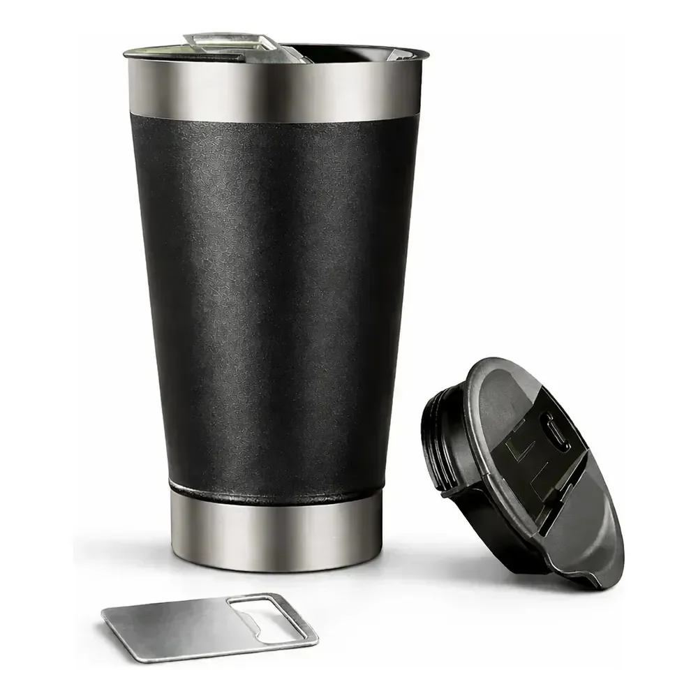Copo Térmico 473 Ml Aço Inox Parede Dupla Com Tampa Cor Preto Lurabel Lisa
