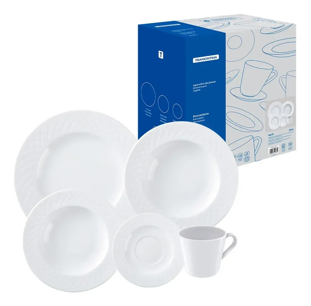 Aparelho de Jantar Ingrid em Porcelana 20 Peças Cor Branco Tramontina