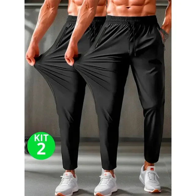 Kit 2 Calça Masculina Elastano Esportiva Fitness Slim Fit