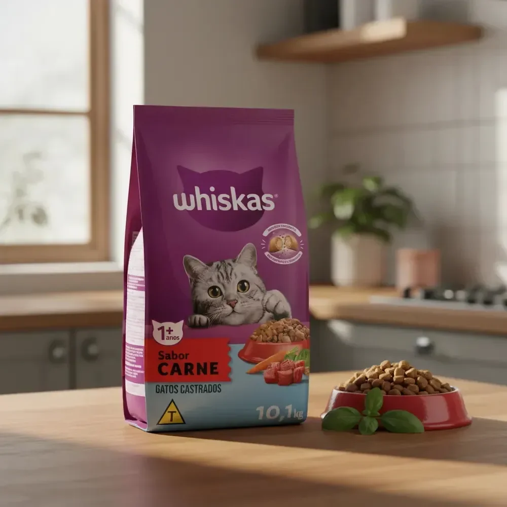 Ração Whiskas para gatos adultos castrados sabor carne 10.1kg