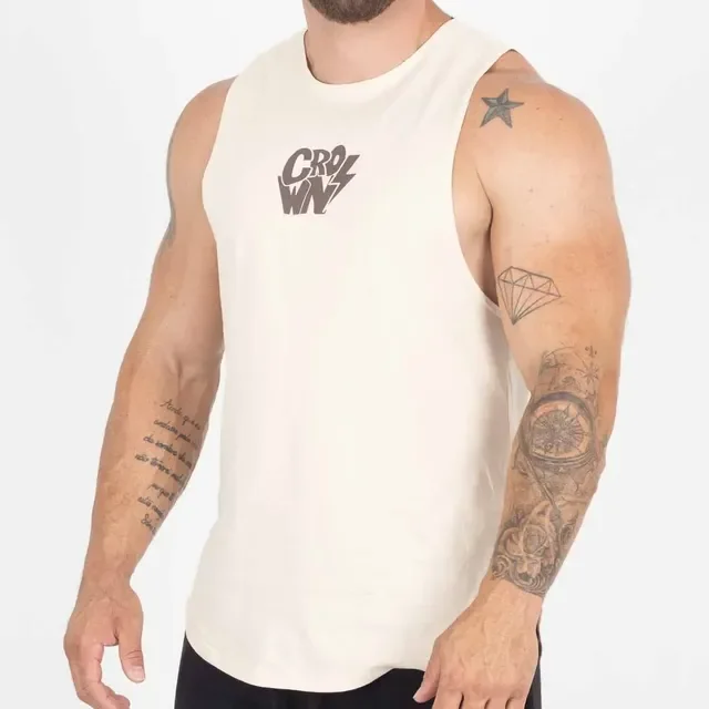 Regata Masculina 100% Algodão Musculação Shock Creme