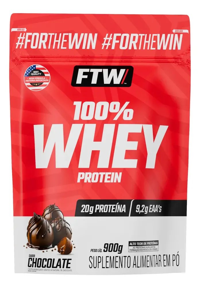 Whey Protein 100% Concentrado 900g Refil Sabor Chocolate - FTW