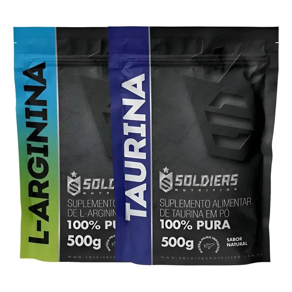 Kit: Arginina 500g + Taurina 500g Soldiers Nutrition 100% Puro Sem Sabor