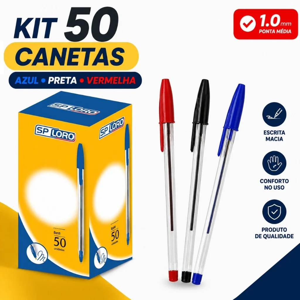 Kit 10-50 Canetas Esferográficas Ponta Média Simple BiC 1.0mm Azul Preta Vermelha Escolar Escritório