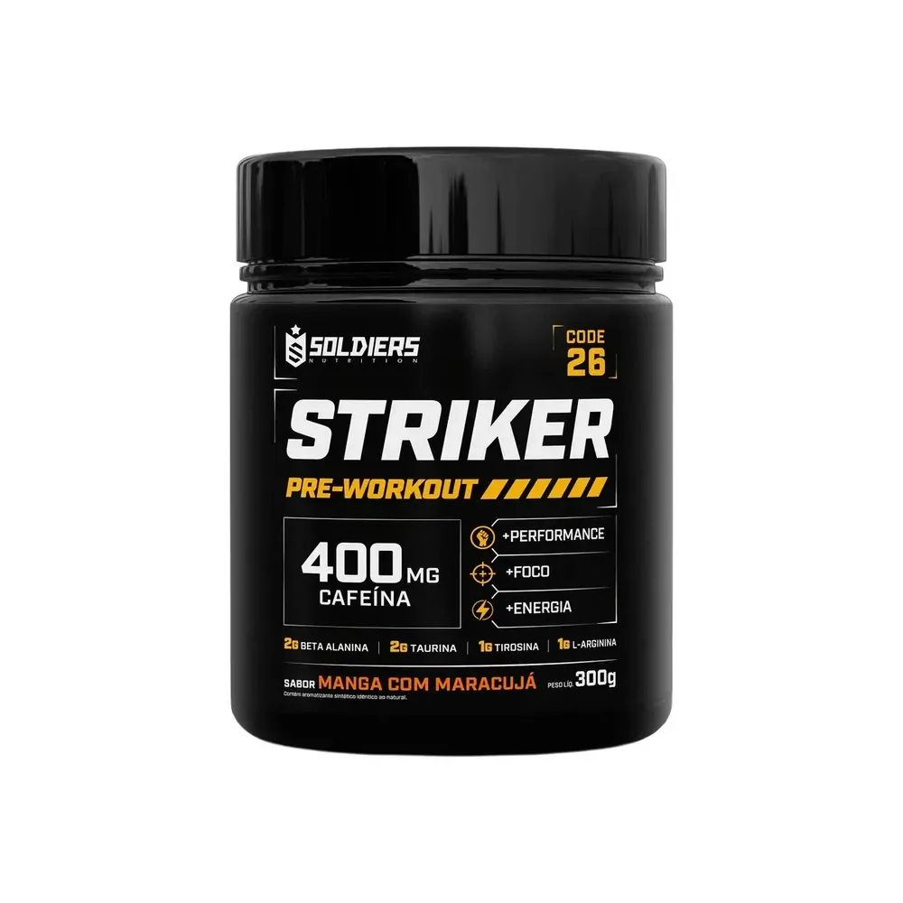 Striker Pré-treino Suplemento Alimentar Em Pó Cafeína 400mg Manga C/ Maracujá 300g 20 Doses - Soldiers Nutrition Manga Com Maracujá